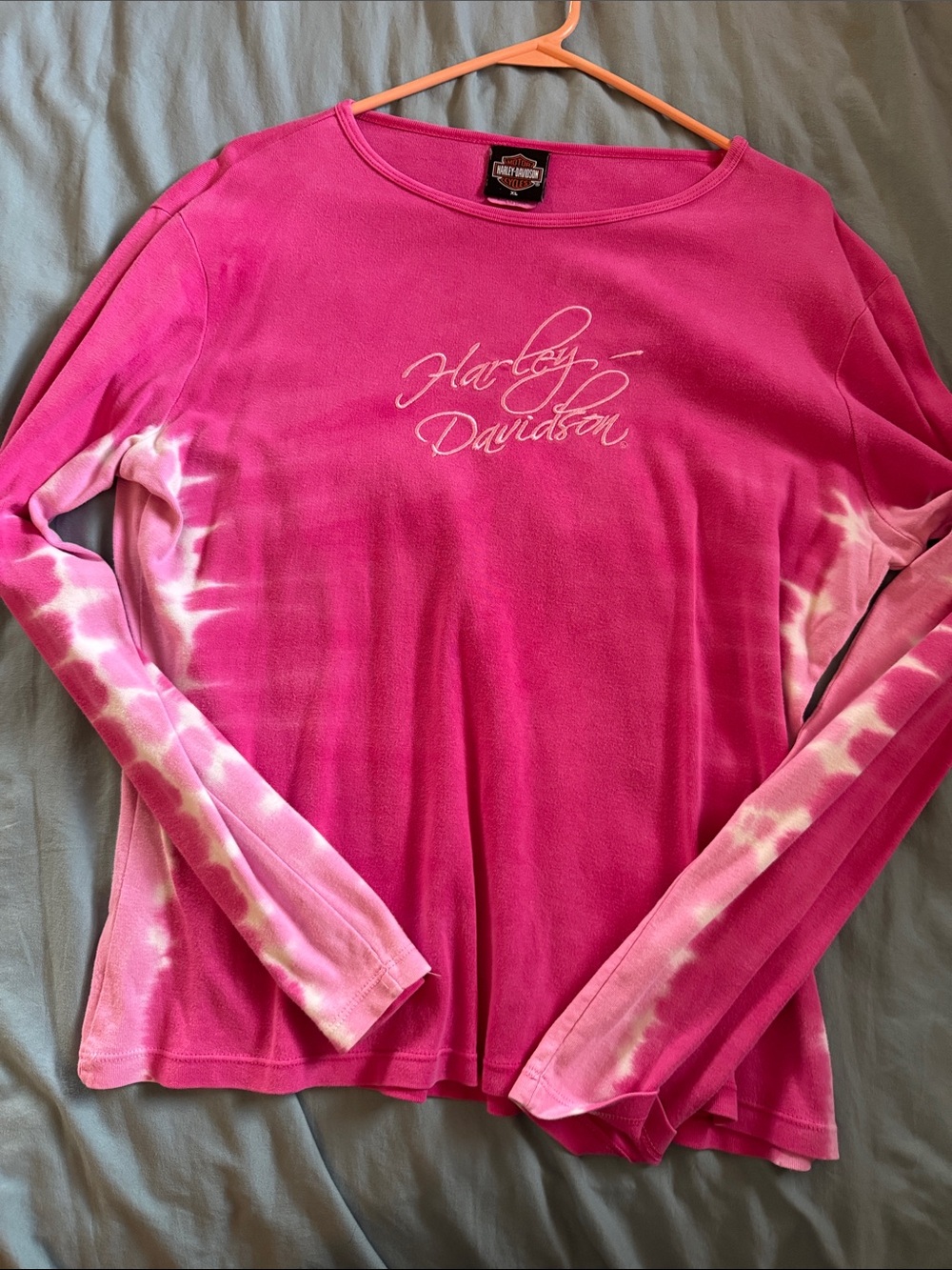 Harley-Davidson Hot Pink and White Tie-Dye Long Sleeve Tee
